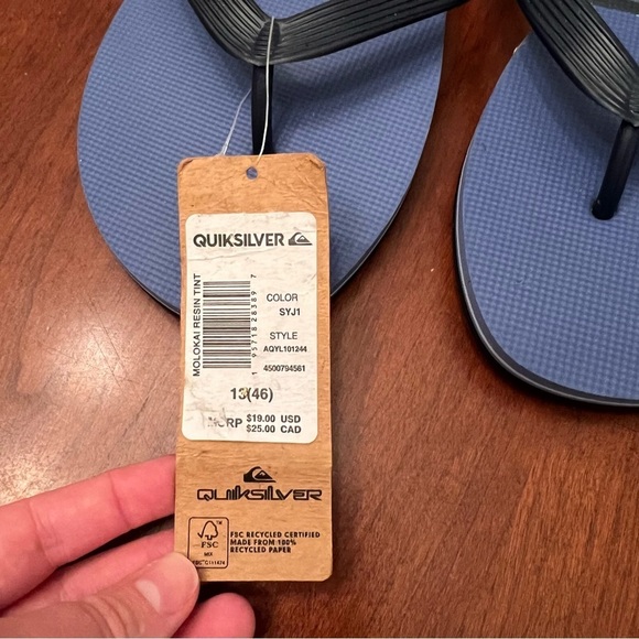 Men’s new Quiksilver blue striped foam flip flops size 13 - Picture 2 of 5